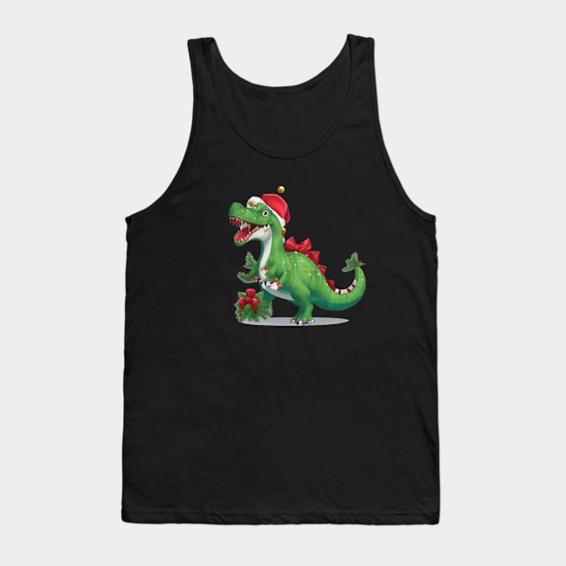 Funny Santa Dinosaur Tank Top by halazidan